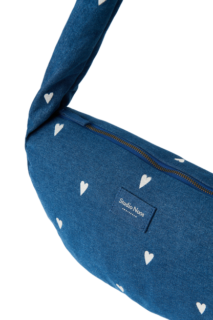 Denim Mini Cross Body Bag | Dark Blue White Hearts