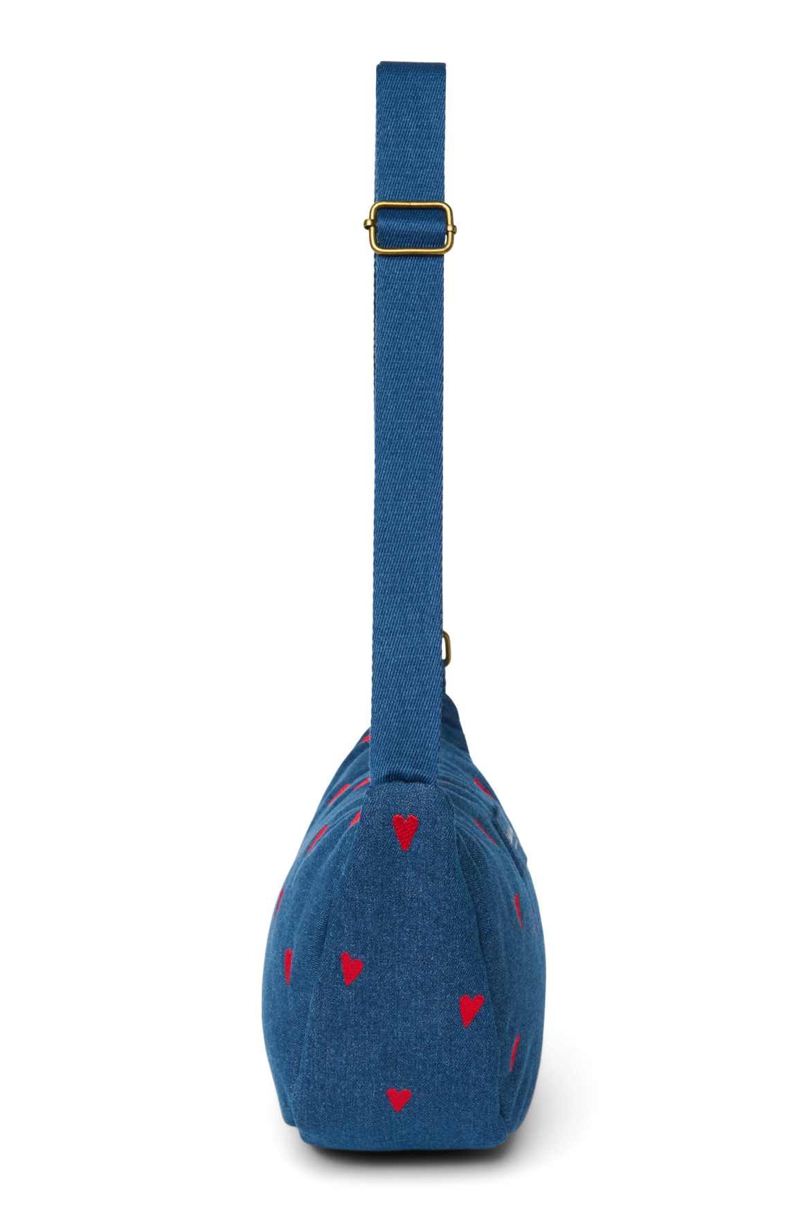 Denim Adult Fanny Pack | Dark Blue Red Hearts