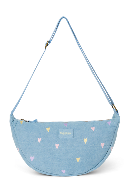 Denim Adult Fanny Pack | Light Blue Hearts