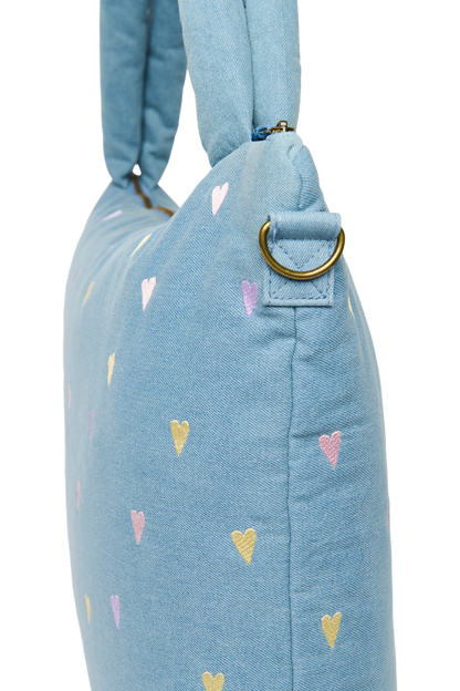 Denim Diaper Bag | Light Blue Hearts