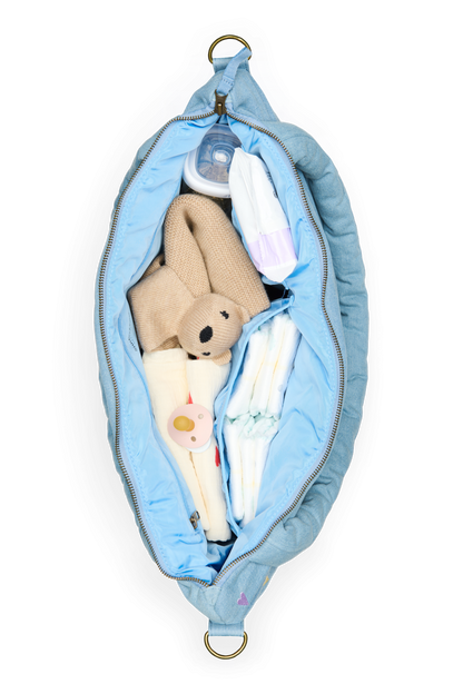 Denim Diaper Bag | Light Blue Hearts