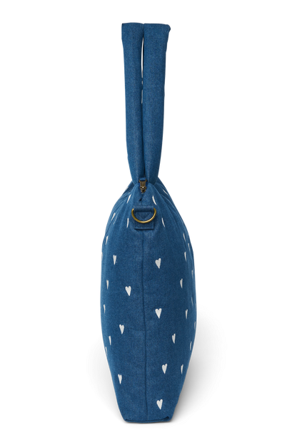 Denim Diaper Bag | Dark Blue White Hearts