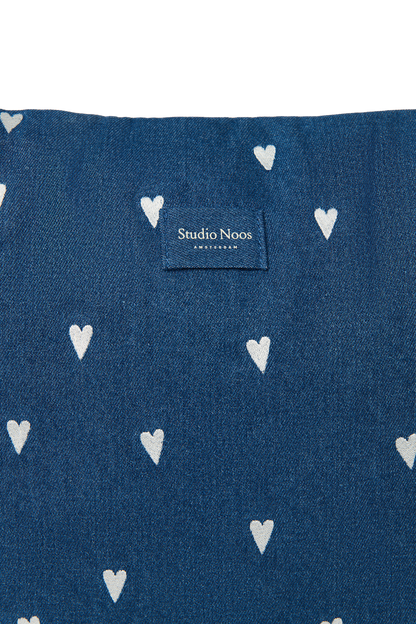 Denim Diaper Bag | Dark Blue White Hearts