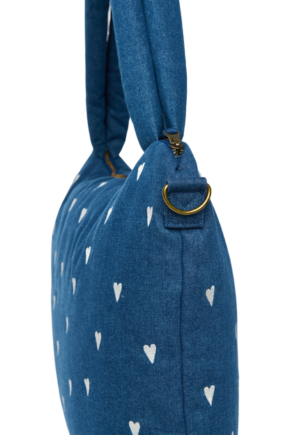 Denim Diaper Bag | Dark Blue White Hearts