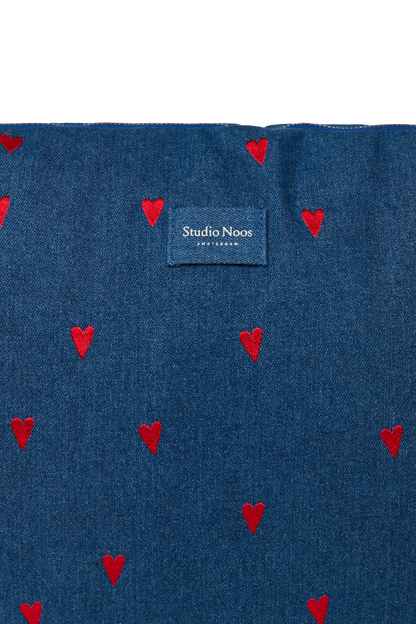 Denim Diaper Bag | Dark Blue Red Hearts