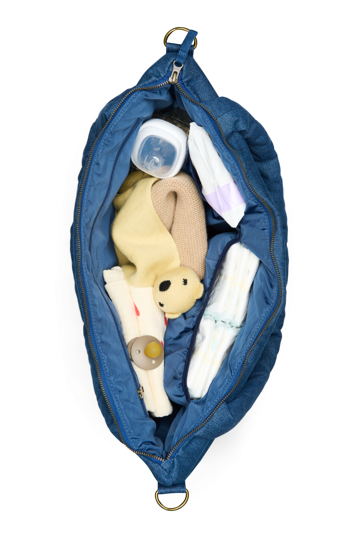 Denim Diaper Bag | Dark Blue White Hearts