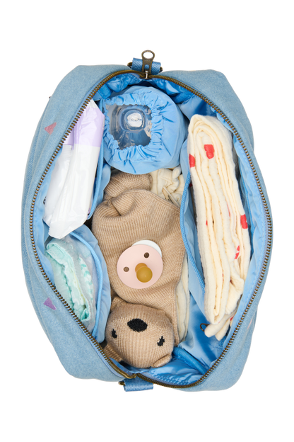 Denim Stroller Organizer | Light Blue Hearts