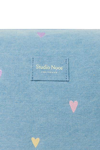 Denim Toiletry Bag | Light Blue Hearts