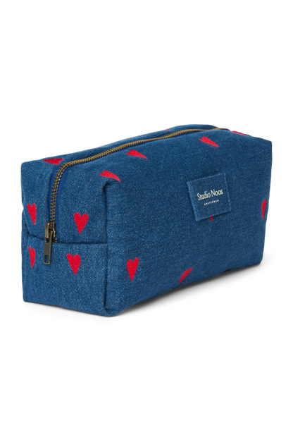 Denim Pouch | Dark Blue Red Hearts