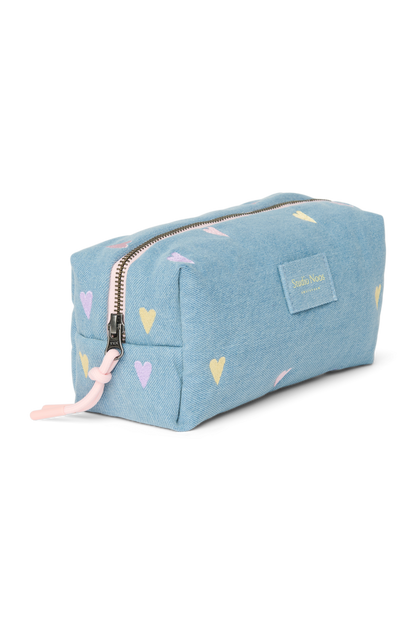 Denim Pouch | Light Blue Hearts
