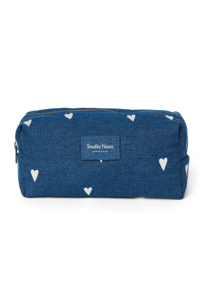 Denim Pouch | Dark Blue White Hearts
