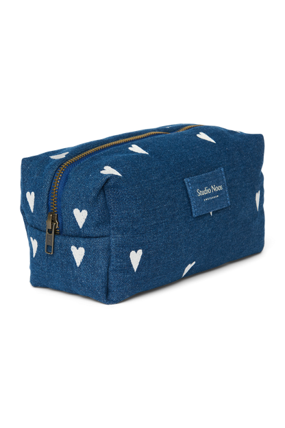 Denim Pouch | Dark Blue White Hearts