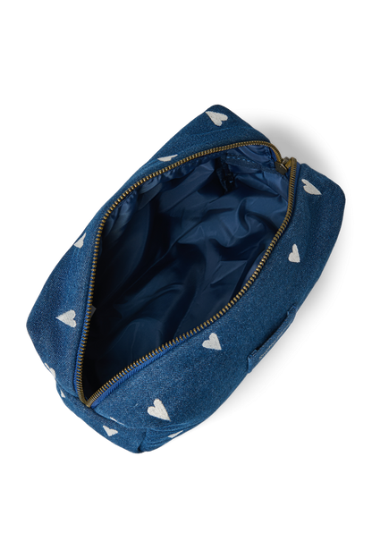 Denim Pouch | Dark Blue White Hearts