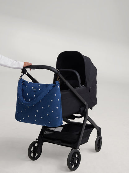 Denim Diaper Bag | Dark Blue White Hearts