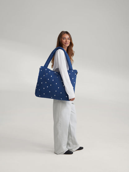 Denim Diaper Bag | Dark Blue White Hearts