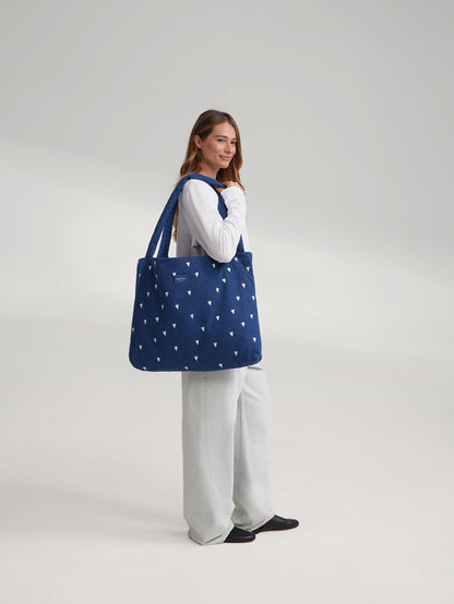 Denim Mom Bag | Dark Blue White Hearts