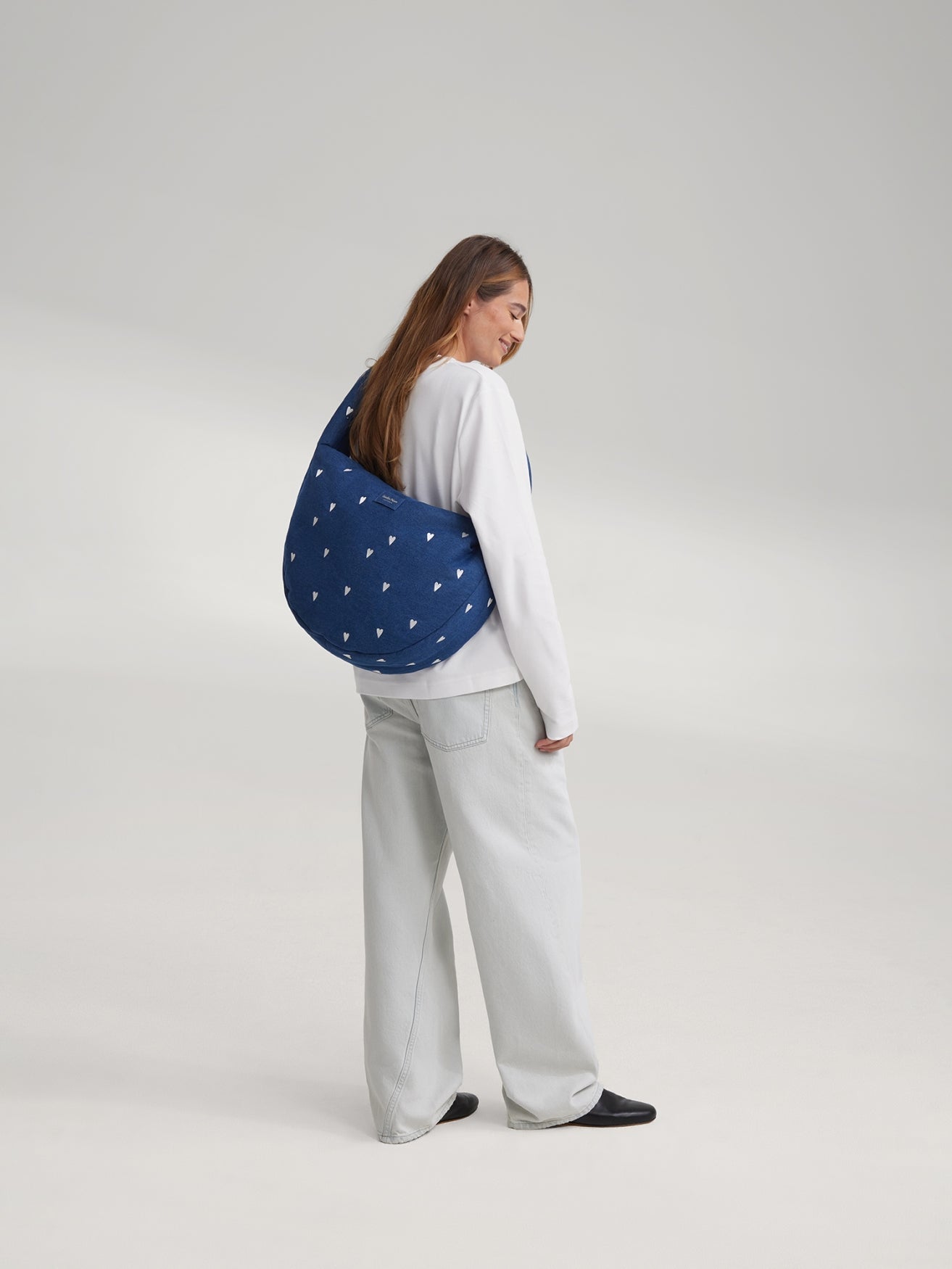 Denim Cross Body Bag | Dark Blue White Hearts