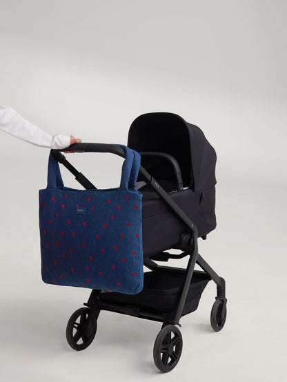 Denim Mom Bag | Dark Blue Red Hearts