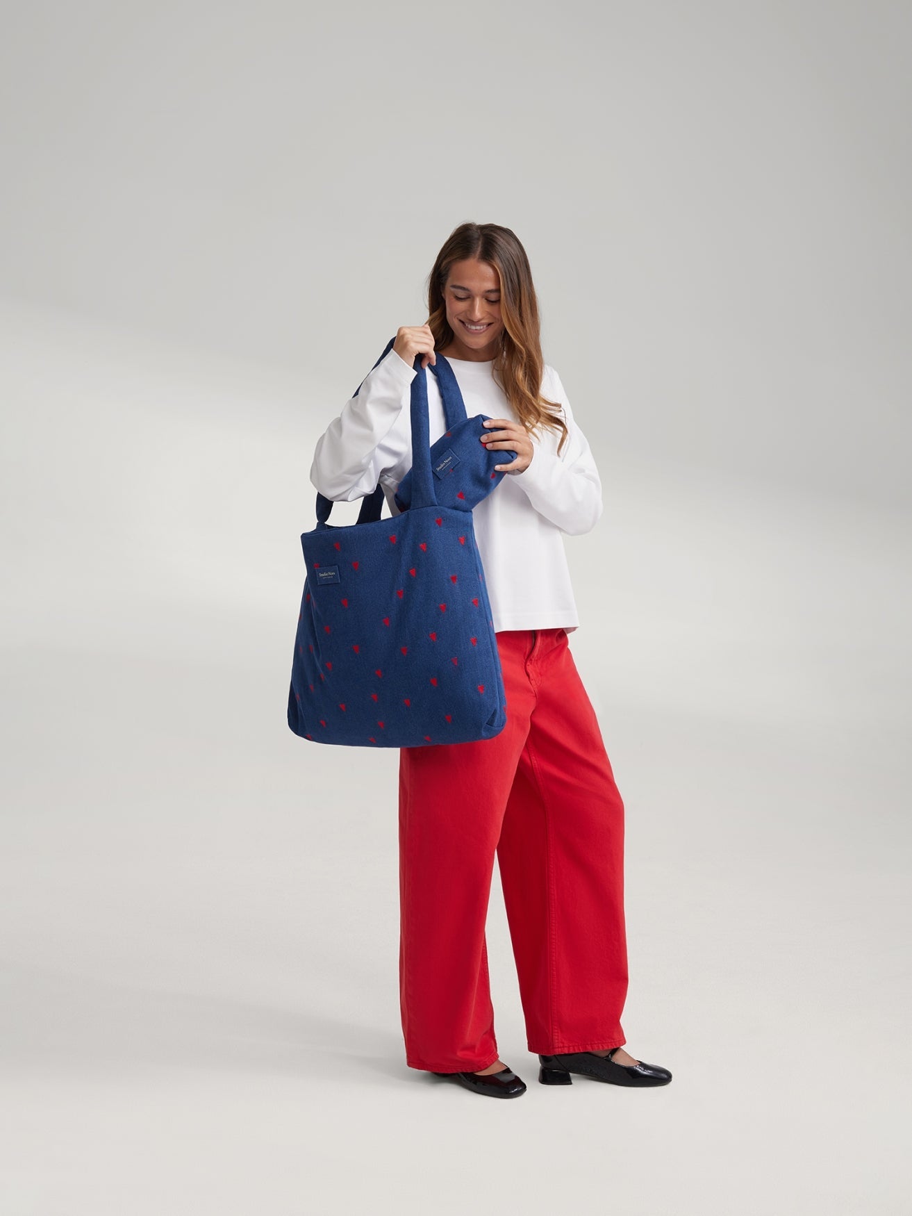 Denim Pouch | Dark Blue Red Hearts