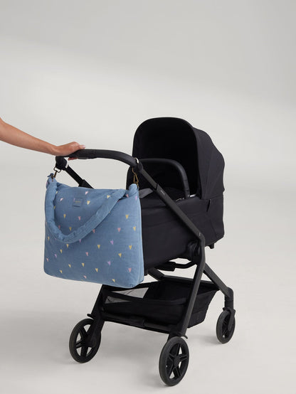 Denim Diaper Bag | Light Blue Hearts