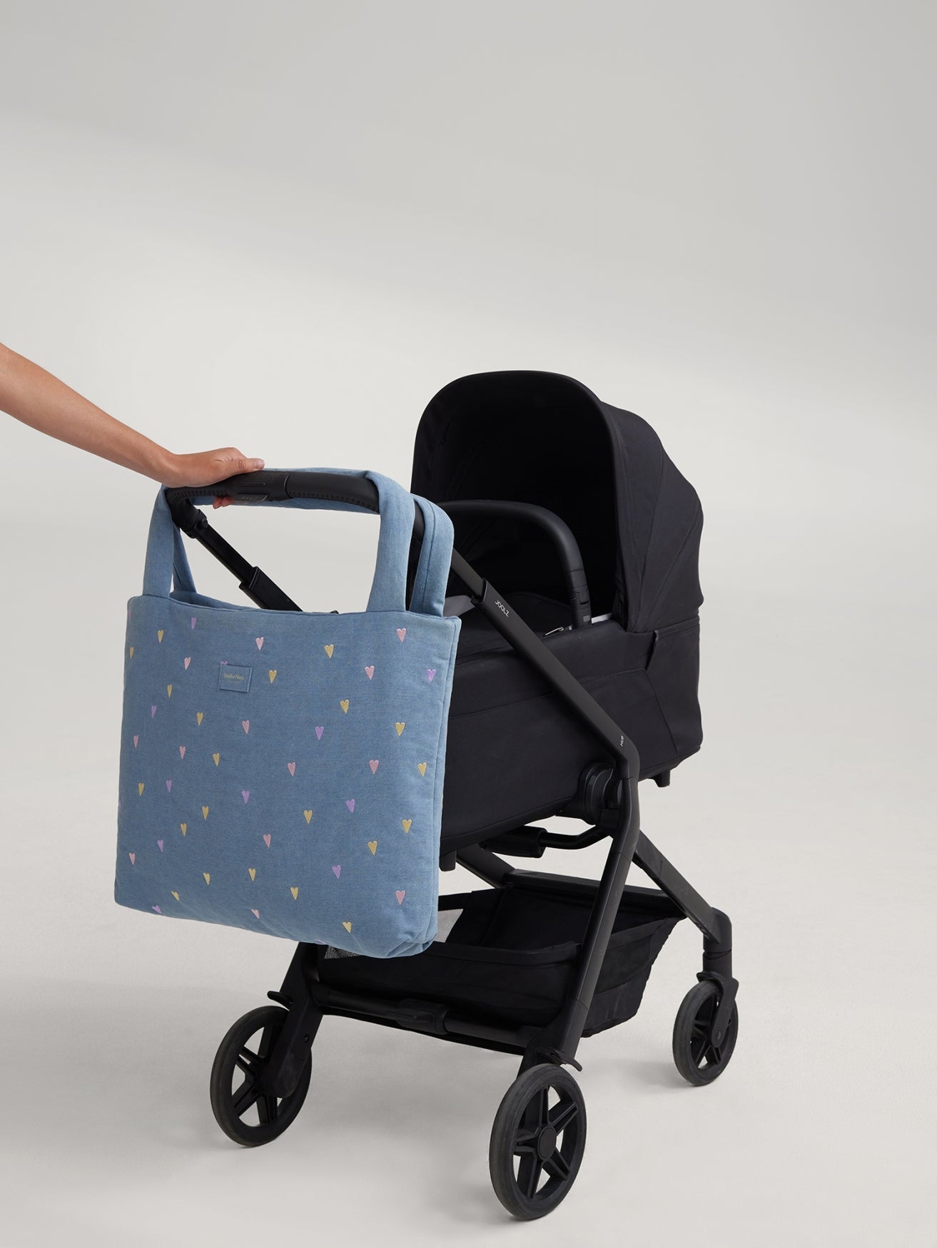 Denim Mom Bag | Light Blue Hearts