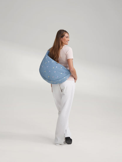 Denim Cross Body Bag | Light Blue Hearts