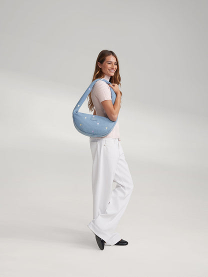 Denim Mini Cross Body Bag | Light Blue Hearts