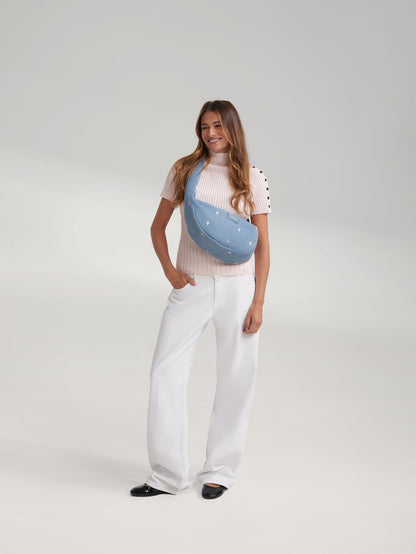 Denim Mini Cross Body Bag | Light Blue Hearts