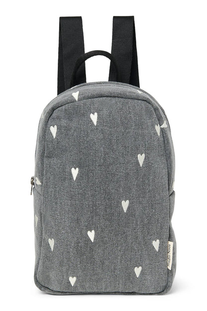 Grey Hearts Denim Mini Backpack