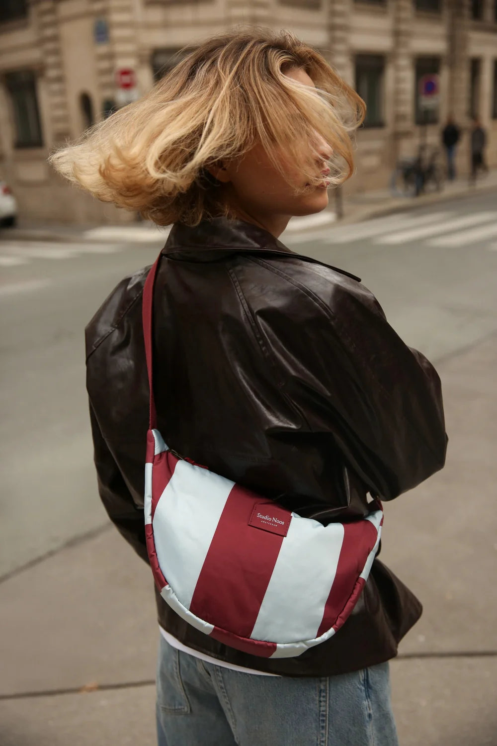 Bordeaux/Light Blue Bold Stripe Adult Fanny Pack