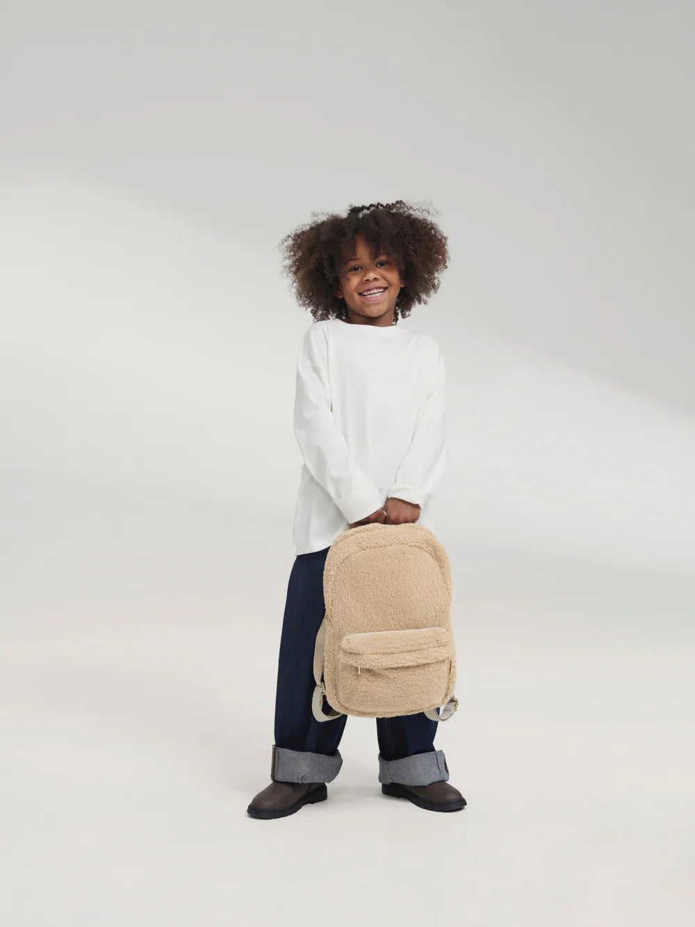Brown Teddy Midi Backpack Front Pocket