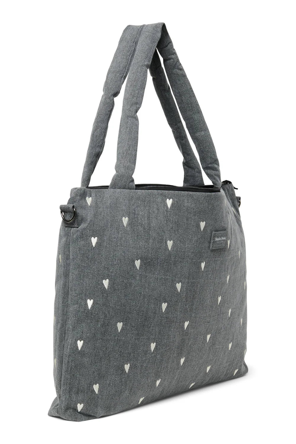 Grey Hearts Denim Diaper Bag