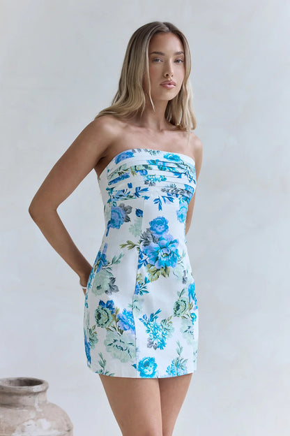 Rose Drift Trägerloses Minikleid Blau
