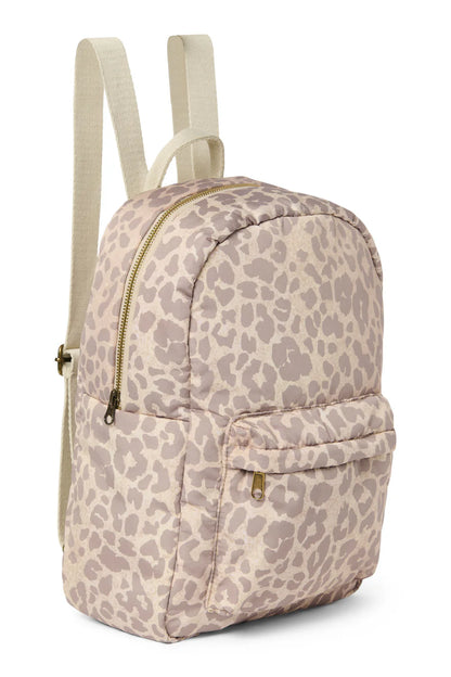 Beige Leopard Puffy Midi Backpack
