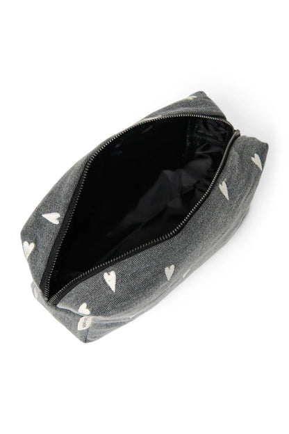 Grey Hearts Denim Pouch