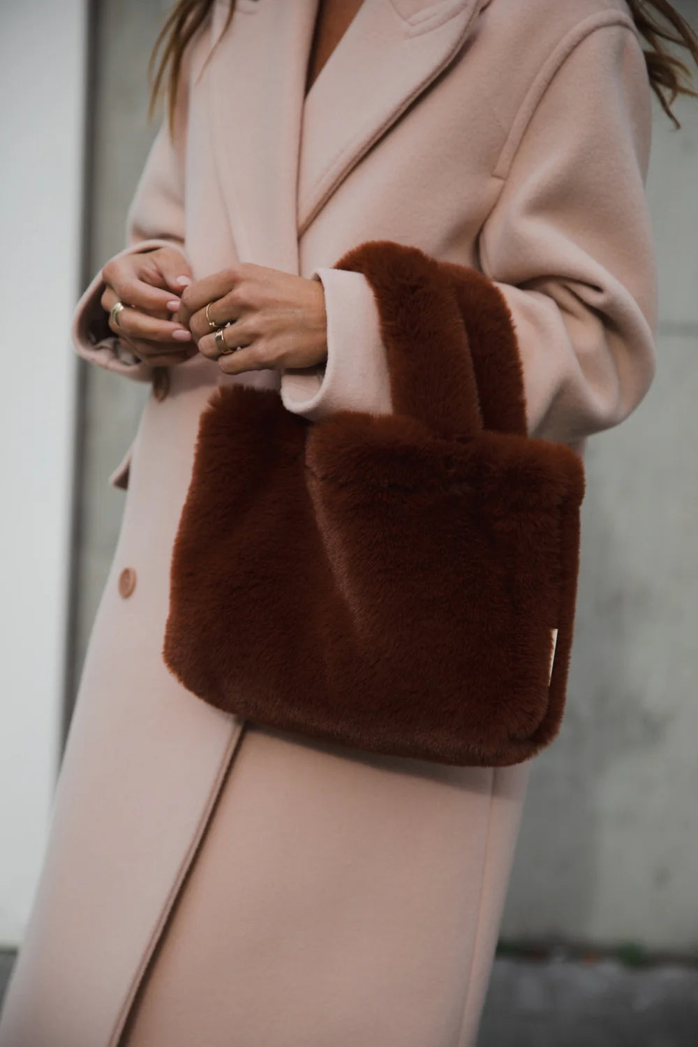 Brown Faux Fur Mini Handbag
