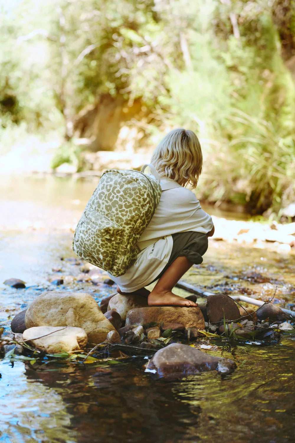Brown Leopard Cotton Midi Backpack
