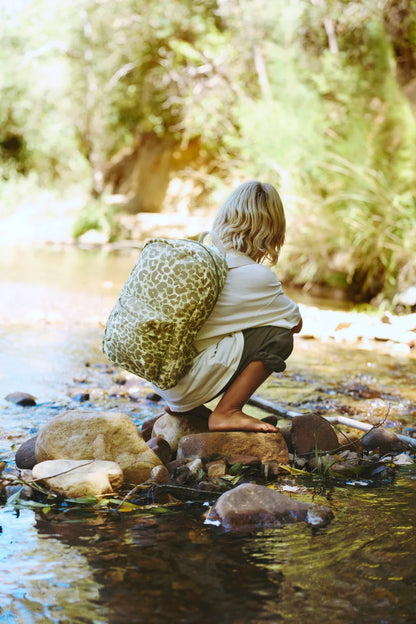 Green Leopard Cotton Midi Backpack