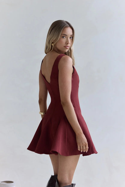 Wistful Bloom Mini Dress Burgundy
