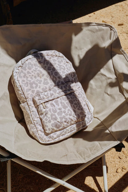 Beige Leopard Puffy Midi Backpack