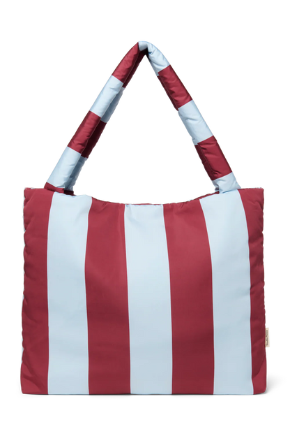 Bordeaux/Light Blue Bold Stripe Mom Bag