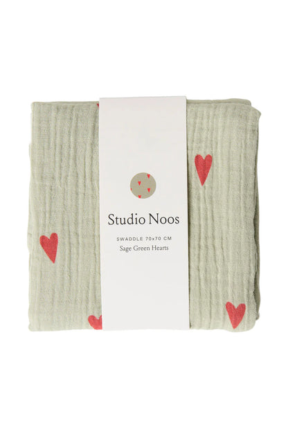 Green Hearts Swaddle Print Medium
