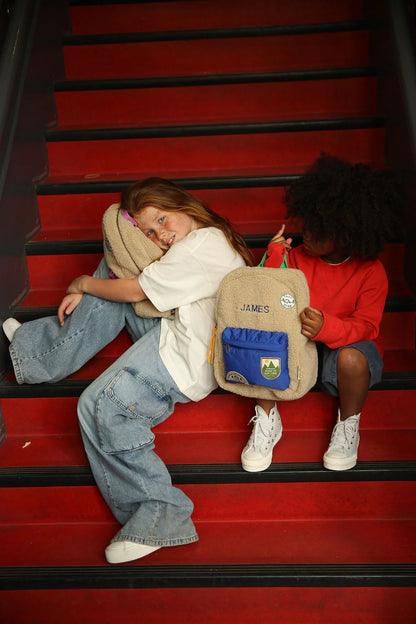 Ecru/Purple Teddy Midi Backpack