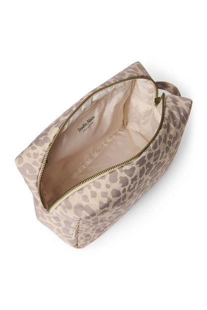 Beige Leopard Puffy Toiletry Bag