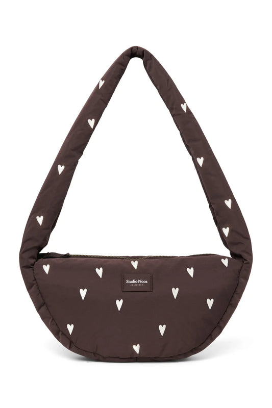 Brown Hearts Puffy Mini Cross Body Bag