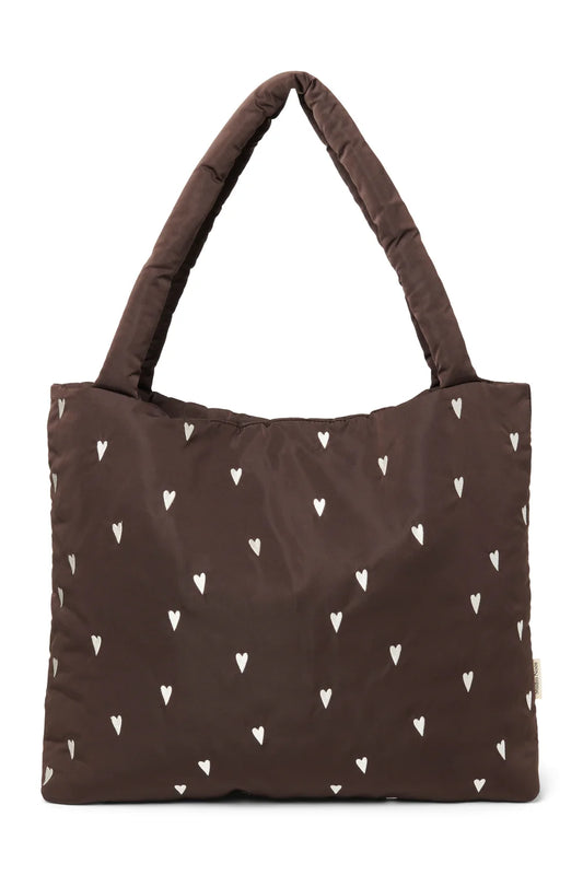Brown Hearts Puffy Mom Bag
