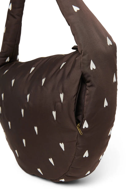 Brown Hearts Puffy Cross Body Bag