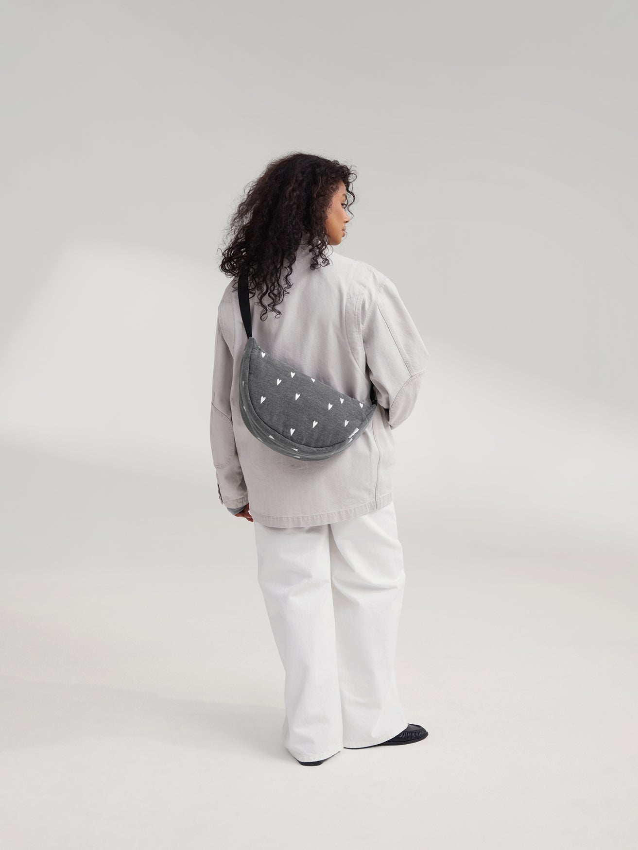 Denim Adult Fanny Pack | Grey Hearts