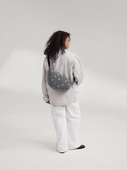 Denim Adult Fanny Pack | Grey Hearts