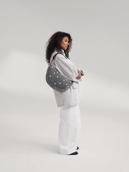Denim Adult Fanny Pack | Grey Hearts